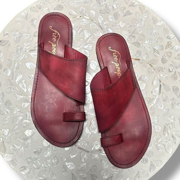 Free People Sant Antoni Slide Sandals Red Leather Toe Loop Slip-On EU 36.5 US 6. - Picture 6 of 13